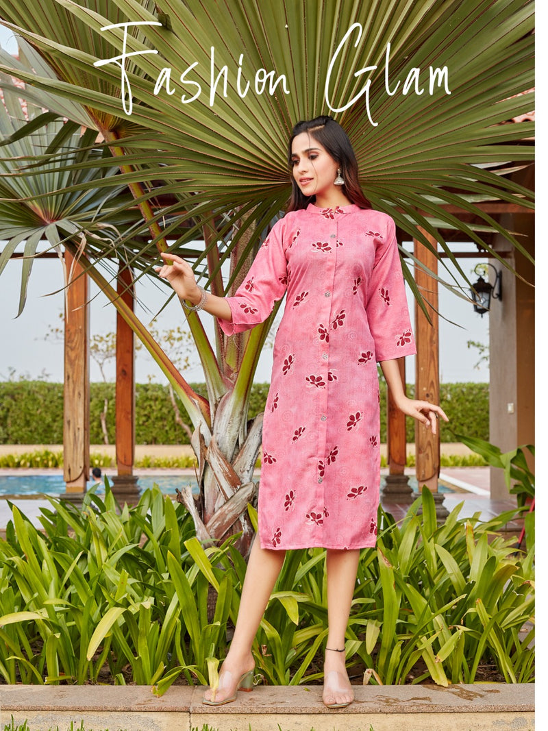 Rung Saira Rayon Foil Print Fancy Party Wear Kurtis