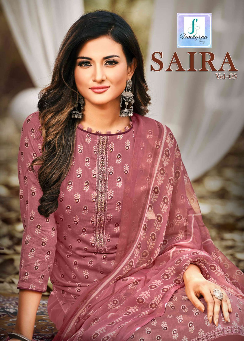 Femayraa Fashion Saira Vol 8 Pure Cotton With Heavy Beautiful Work Stylish Designer Festive Wear Fancy Salwar Kameez