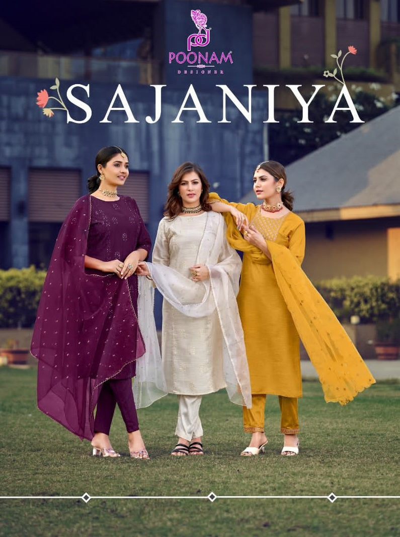 Poonam Designer Sajaniya Pure Viscose Silk Copper Jari Work Embroidery Work Stylish Designer Partywear Kurti