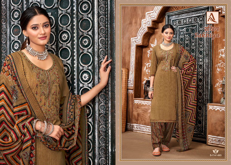 Alok Suit Sakhiya Viscose Rayon Printed With Heavy Embroidery Work Stylish Designer Casual Wear Salwar Kameez