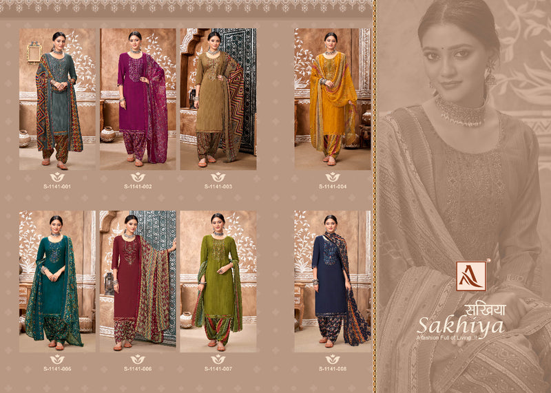 Alok Suit Sakhiya Viscose Rayon Printed With Heavy Embroidery Work Stylish Designer Casual Wear Salwar Kameez