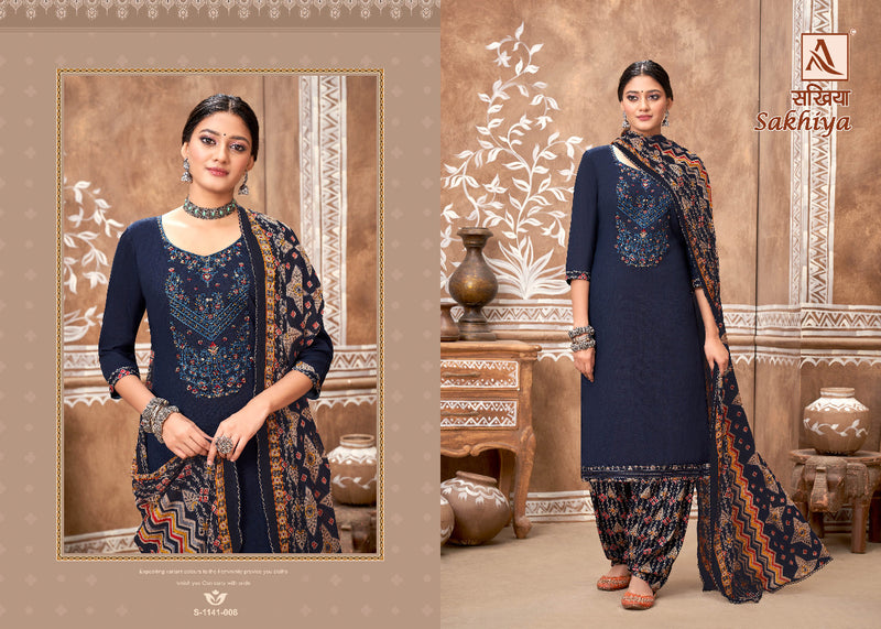 Alok Suit Sakhiya Viscose Rayon Printed With Heavy Embroidery Work Stylish Designer Casual Wear Salwar Kameez