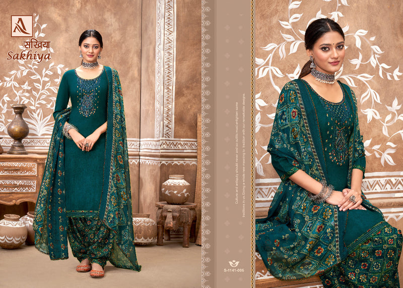 Alok Suit Sakhiya Viscose Rayon Printed With Heavy Embroidery Work Stylish Designer Casual Wear Salwar Kameez