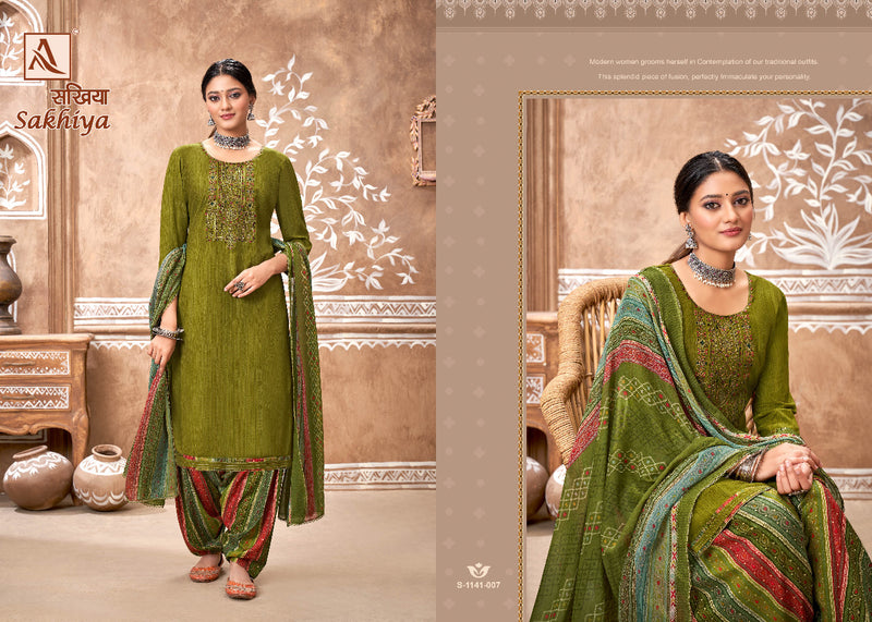 Alok Suit Sakhiya Viscose Rayon Printed With Heavy Embroidery Work Stylish Designer Casual Wear Salwar Kameez