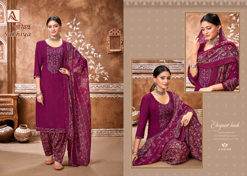 Alok Suit Sakhiya Viscose Rayon Printed With Heavy Embroidery Work Stylish Designer Casual Wear Salwar Kameez