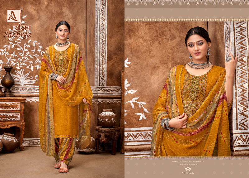 Alok Suit Sakhiya Viscose Rayon Printed With Heavy Embroidery Work Stylish Designer Casual Wear Salwar Kameez