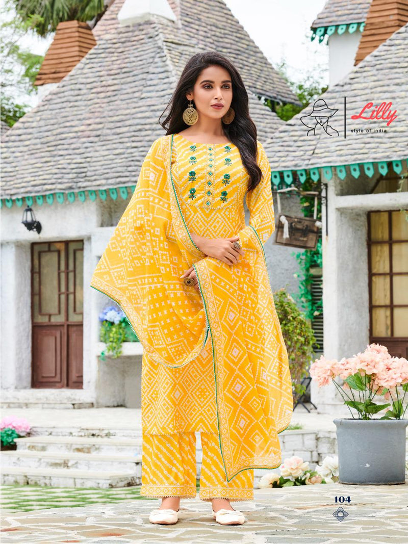 Lily Style Of India Sakira Cotton Slub Fancy Festive Wear Kurtis With Digital Print & Set Of Bottom & Dupatta