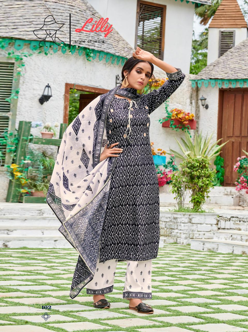 Lily Style Of India Sakira Cotton Slub Fancy Festive Wear Kurtis With Digital Print & Set Of Bottom & Dupatta