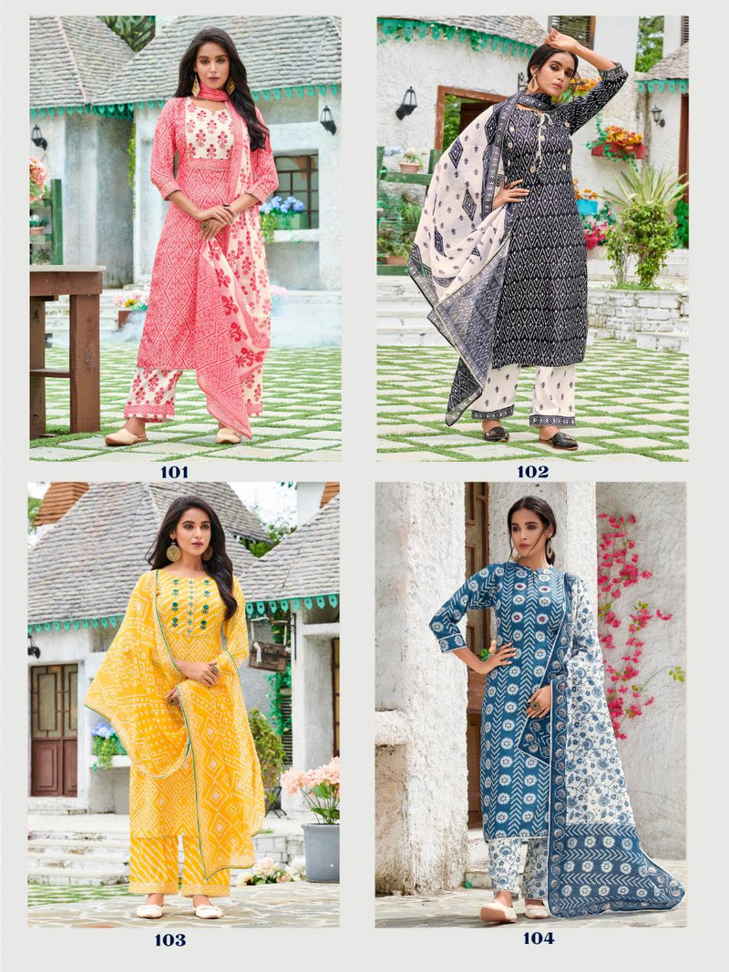 Lily Style Of India Sakira Cotton Slub Fancy Festive Wear Kurtis With Digital Print & Set Of Bottom & Dupatta
