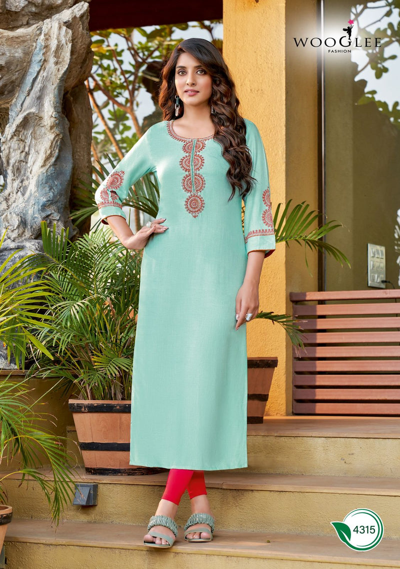 Wooglee Fashion Sakshi Vol 3 Rayon Embroidered Festive Wear Kurtis
