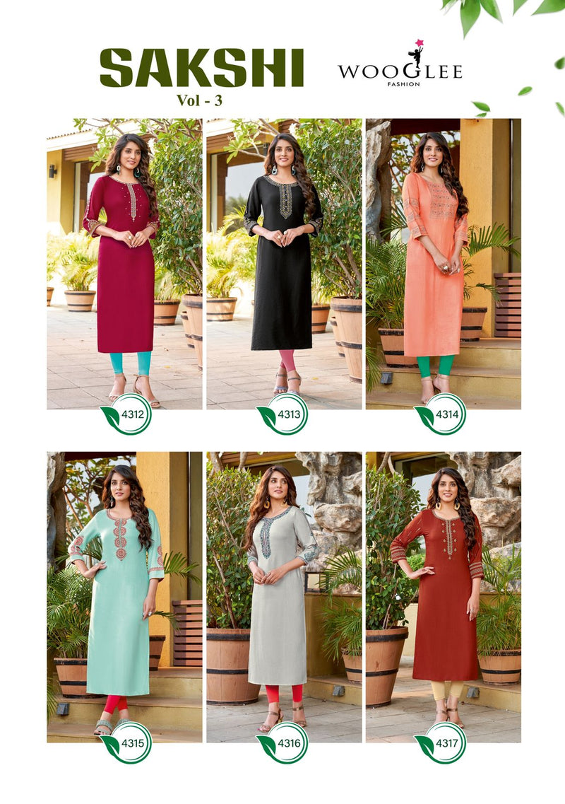 Wooglee Fashion Sakshi Vol 3 Rayon Embroidered Festive Wear Kurtis