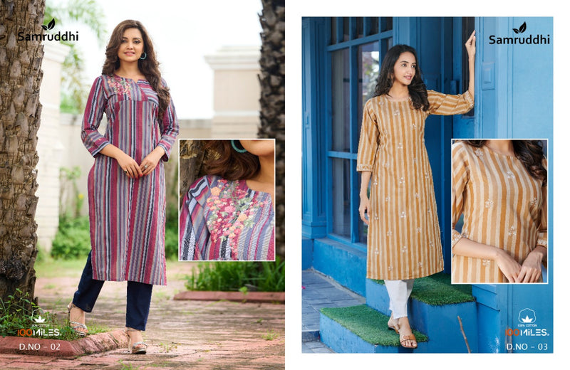 100 Miles Samruddhi Cotton Stylish Fancy Office Wear Kurtis