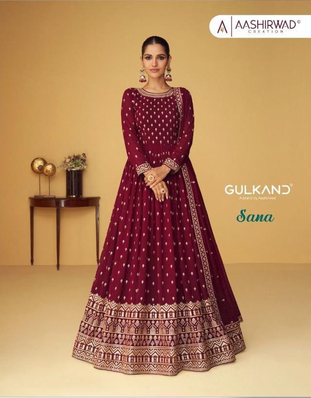 Aashirwad Heroine Gold Georgette With Fancy Embroidery Work Stylish Designer Long Gown