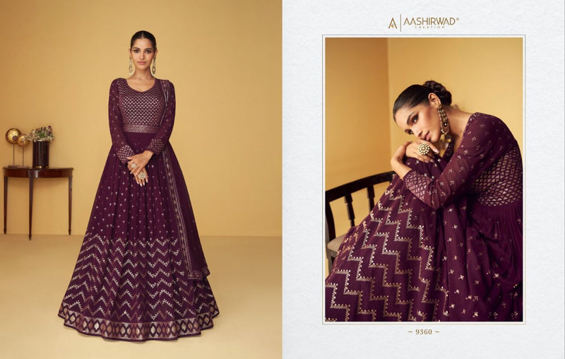 Aashirwad Heroine Gold Georgette With Fancy Embroidery Work Stylish Designer Long Gown