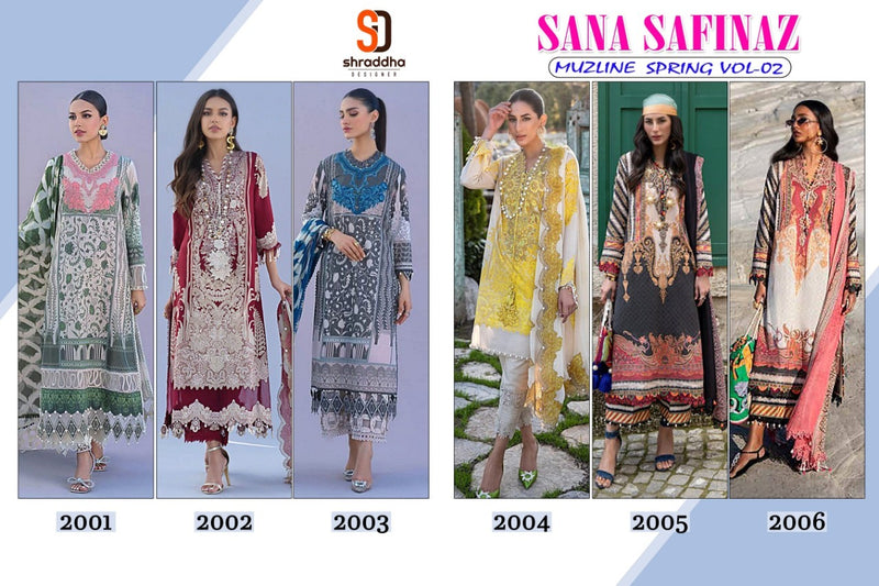 Shraddha Designer Sana Safina Muzline Spring Vol 2 Lawn Cotton Pakistani Style Party Wear Salwar Kameez