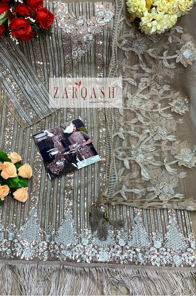 Zarqash Sana Safinaz Butterfly Net Heavy Embroidered Pakistani Style Wedding Wear Salwar Suits