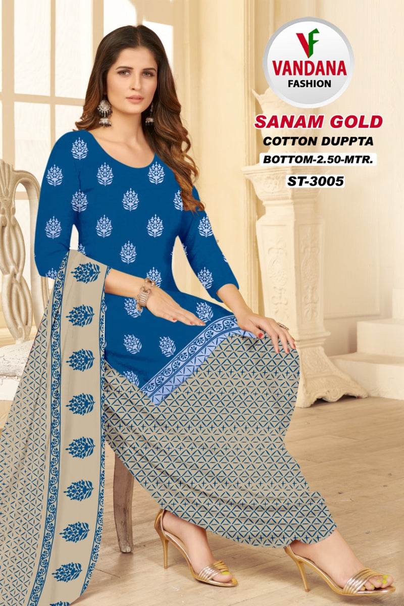 Vandana Fashion Sanam Gold Vol 3 Pure Cotton With Printed Work Stylish Designer Casual Wear Salwar Suit
