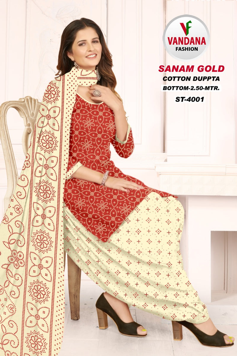 Vandana Fashion Sanam Gold Vol 4 Pure Cotton With Printed Work Stylish Designer Casual Wear Salwar Suit