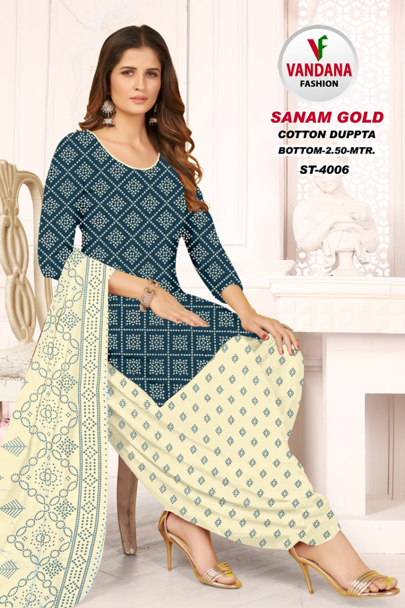 Vandana Fashion Sanam Gold Vol 4 Pure Cotton With Printed Work Stylish Designer Casual Wear Salwar Suit