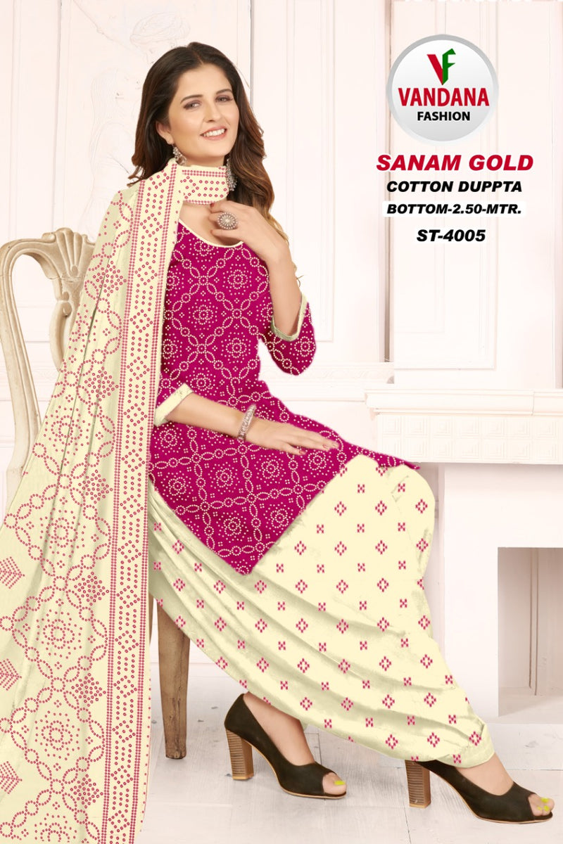 Vandana Fashion Sanam Gold Vol 4 Pure Cotton With Printed Work Stylish Designer Casual Wear Salwar Suit