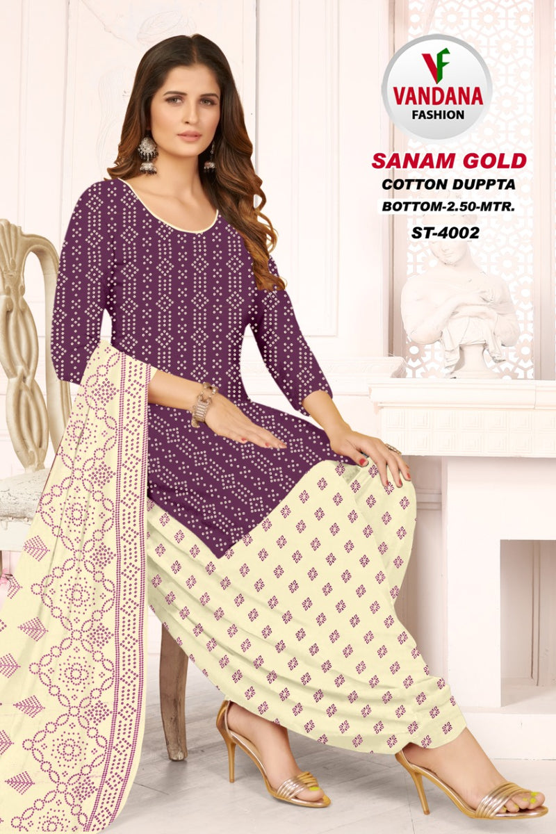 Vandana Fashion Sanam Gold Vol 4 Pure Cotton With Printed Work Stylish Designer Casual Wear Salwar Suit