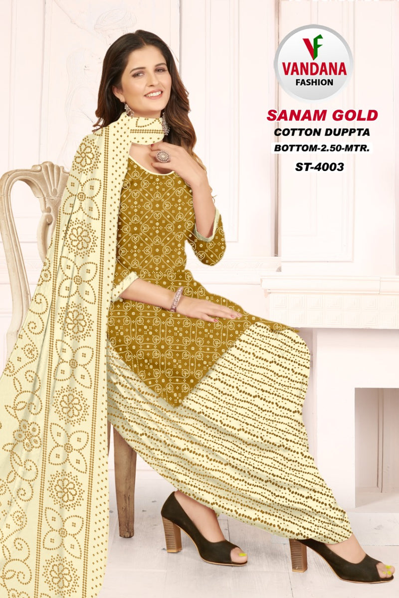 Vandana Fashion Sanam Gold Vol 4 Pure Cotton With Printed Work Stylish Designer Casual Wear Salwar Suit