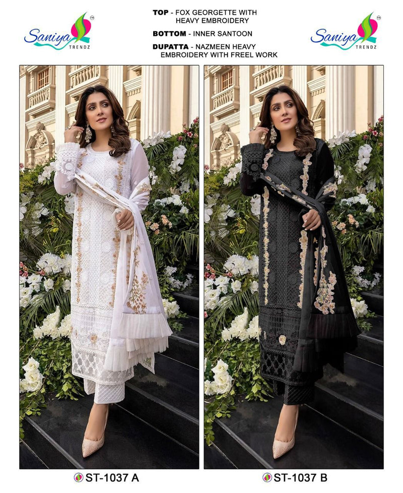 Saniya Trendz D No 1037 Fox Georgette Designer Pakistani Style  Party Wear Salwar Suits