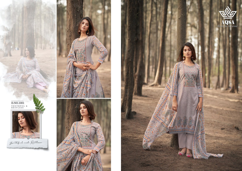 Aqsa Sanya Dno 1001 To 1008 Cambric Cotton Kasmiri Embroidery Work Stylish Designer Party Wear Salwar Suit