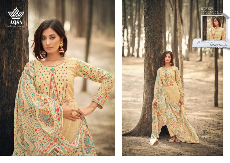 Aqsa Sanya Dno 1001 To 1008 Cambric Cotton Kasmiri Embroidery Work Stylish Designer Party Wear Salwar Suit