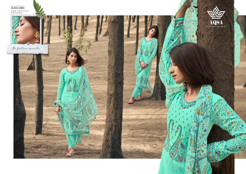 Aqsa Sanya Dno 1001 To 1008 Cambric Cotton Kasmiri Embroidery Work Stylish Designer Party Wear Salwar Suit