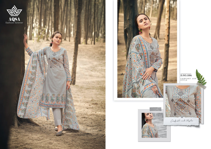 Aqsa Sanya Dno 1001 To 1008 Cambric Cotton Kasmiri Embroidery Work Stylish Designer Party Wear Salwar Suit