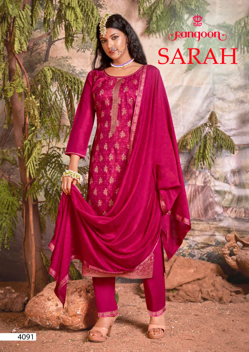 Rangoon Sarah Dola Jacquard With Heavy Digital Print Embroidery Work Stylish Designer Attractive Look Kurti