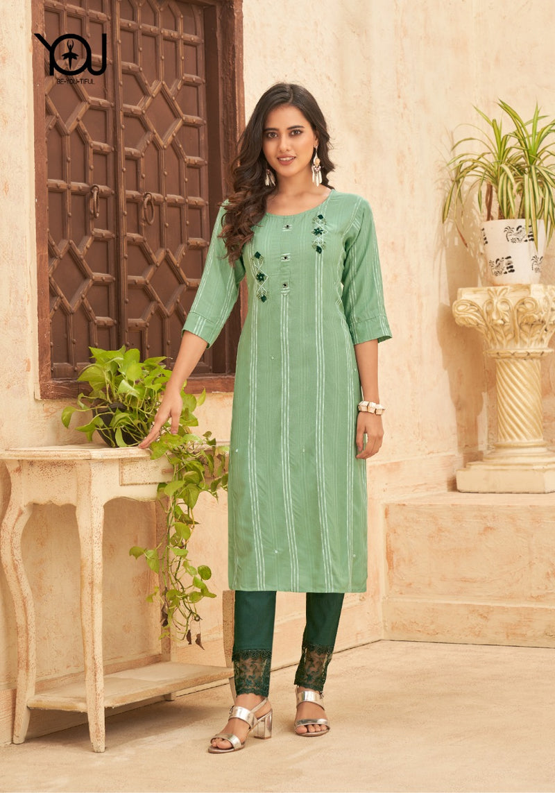 Wanna Sargam Vol 3 Rayon Stripes Fancy Festive Wear Kurtis With Bottom