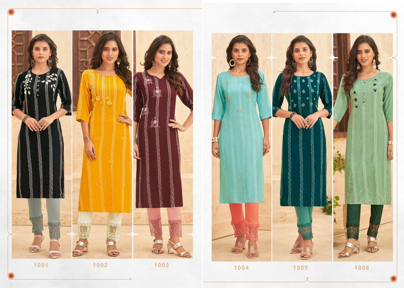 Wanna Sargam Vol 3 Rayon Stripes Fancy Festive Wear Kurtis With Bottom