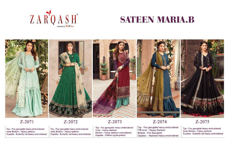 Zarqash Sateen Maria B Fox Georgette Heavy Embroidered Sharara Salwar Suits