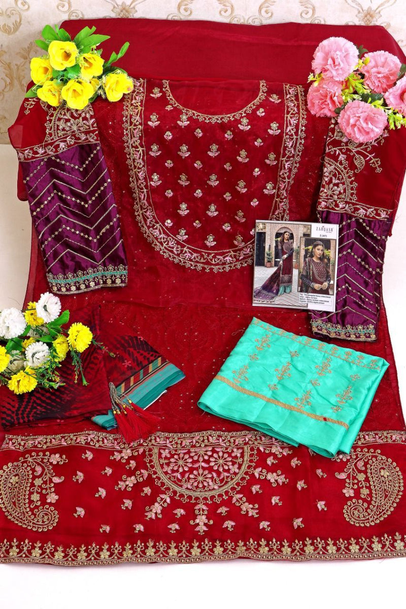 Zarqash Sateen Maria B Fox Georgette Heavy Embroidered Sharara Salwar Suits