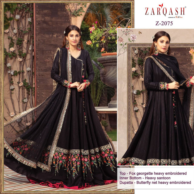 Zarqash Sateen Maria B Fox Georgette Heavy Embroidered Sharara Salwar Suits