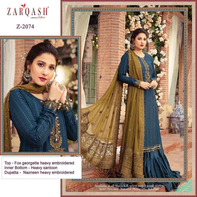 Zarqash Sateen Maria B Fox Georgette Heavy Embroidered Sharara Salwar Suits
