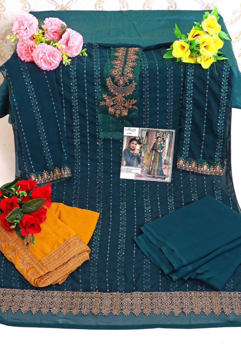 Zarqash Sateen Maria B Fox Georgette Heavy Embroidered Sharara Salwar Suits