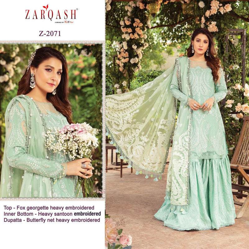 Zarqash Sateen Maria B Fox Georgette Heavy Embroidered Sharara Salwar Suits