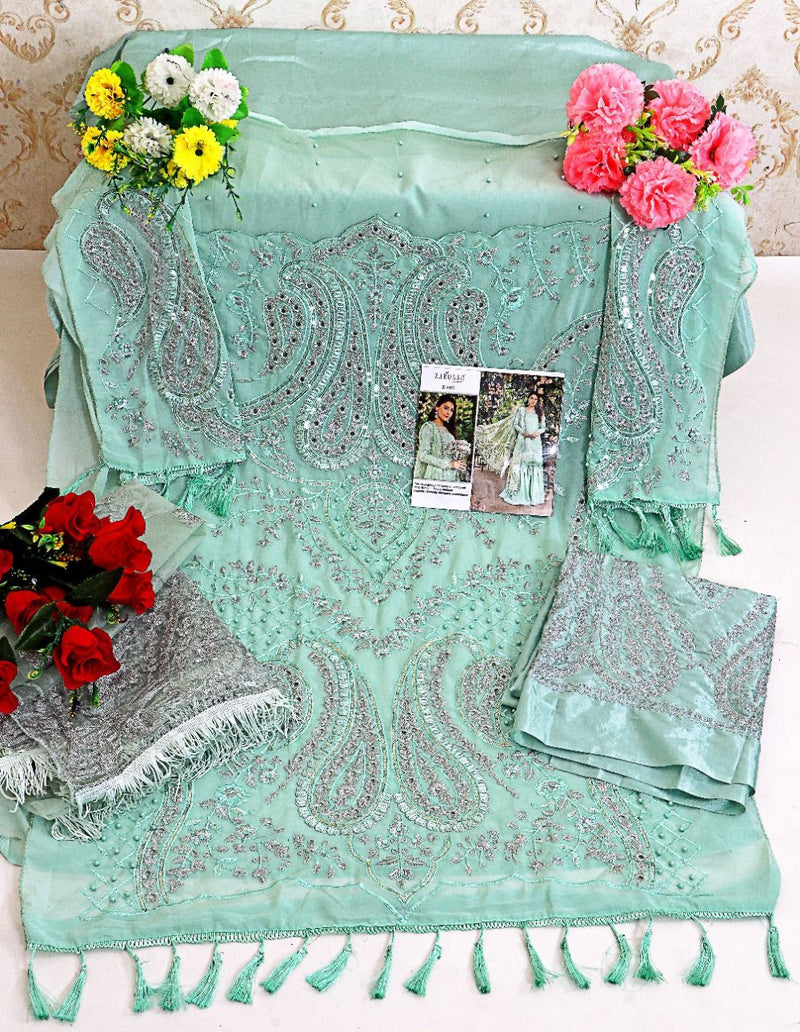 Zarqash Sateen Maria B Fox Georgette Heavy Embroidered Sharara Salwar Suits