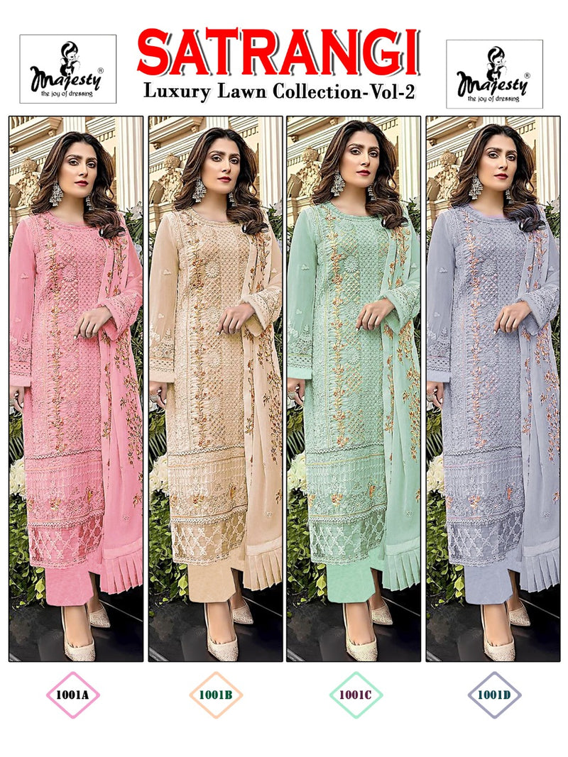 Majesty Satrangi Luxury Lawn Collection Vol 2 Cotton Heavy Embroidered Pakistani Style Party Wear Salwar Kameez