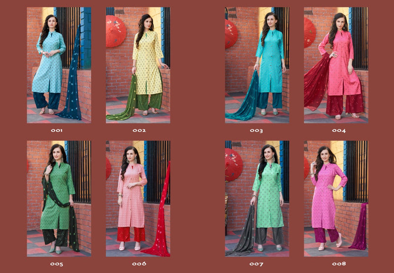 Master Saundarya Rayon Printed Festive Wear Kurtis With Plazo And Dupatta