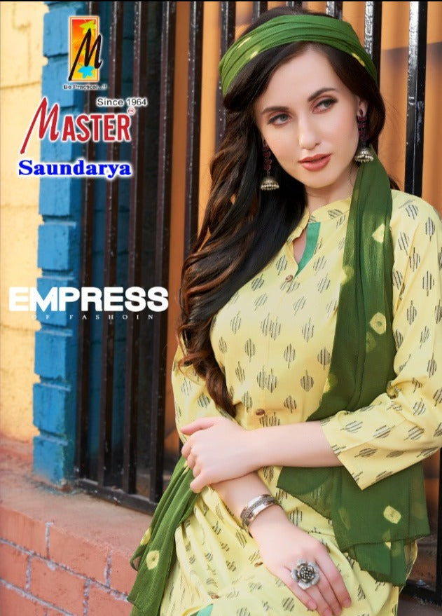 Master Saundarya Rayon Printed Festive Wear Kurtis With Plazo And Dupatta