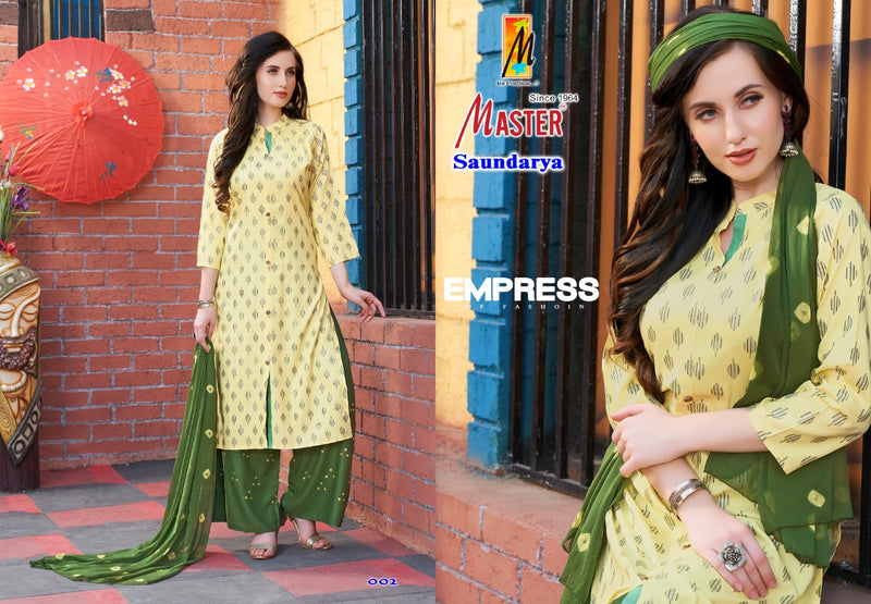 Master Saundarya Rayon Printed Festive Wear Kurtis With Plazo And Dupatta