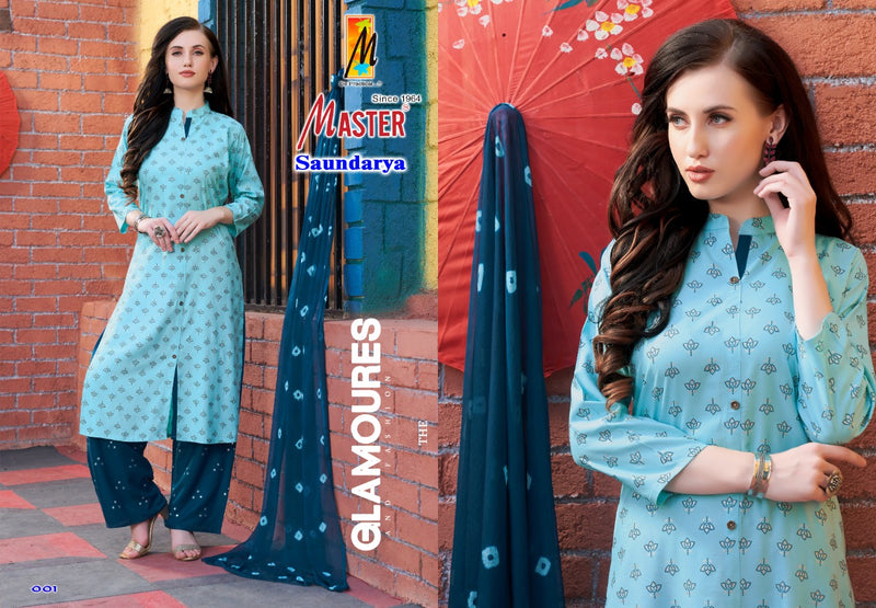 Master Saundarya Rayon Printed Festive Wear Kurtis With Plazo And Dupatta