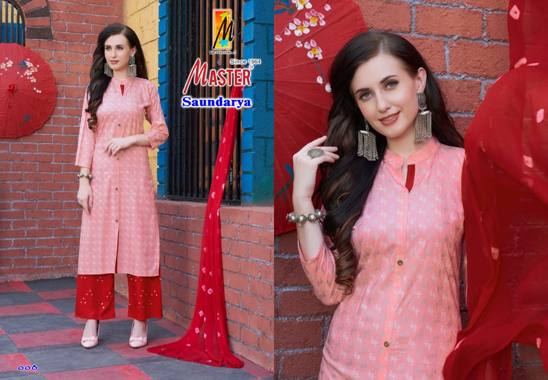 Master Saundarya Rayon Printed Festive Wear Kurtis With Plazo And Dupatta