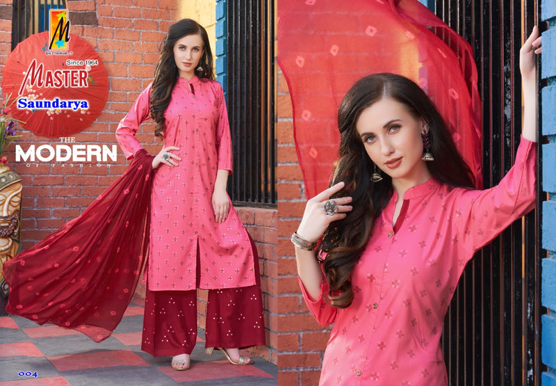 Master Saundarya Rayon Printed Festive Wear Kurtis With Plazo And Dupatta