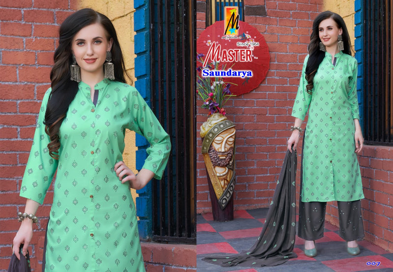 Master Saundarya Rayon Printed Festive Wear Kurtis With Plazo And Dupatta
