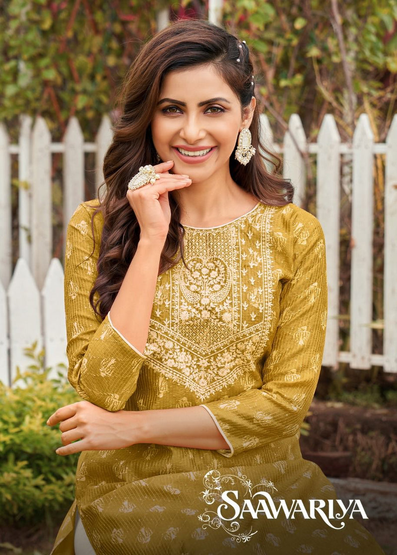 Kapil Trends Sawariya Silk With Heavy Fancy Work Stylish Designer Casual Wear Attractive Look Fancy Kurti